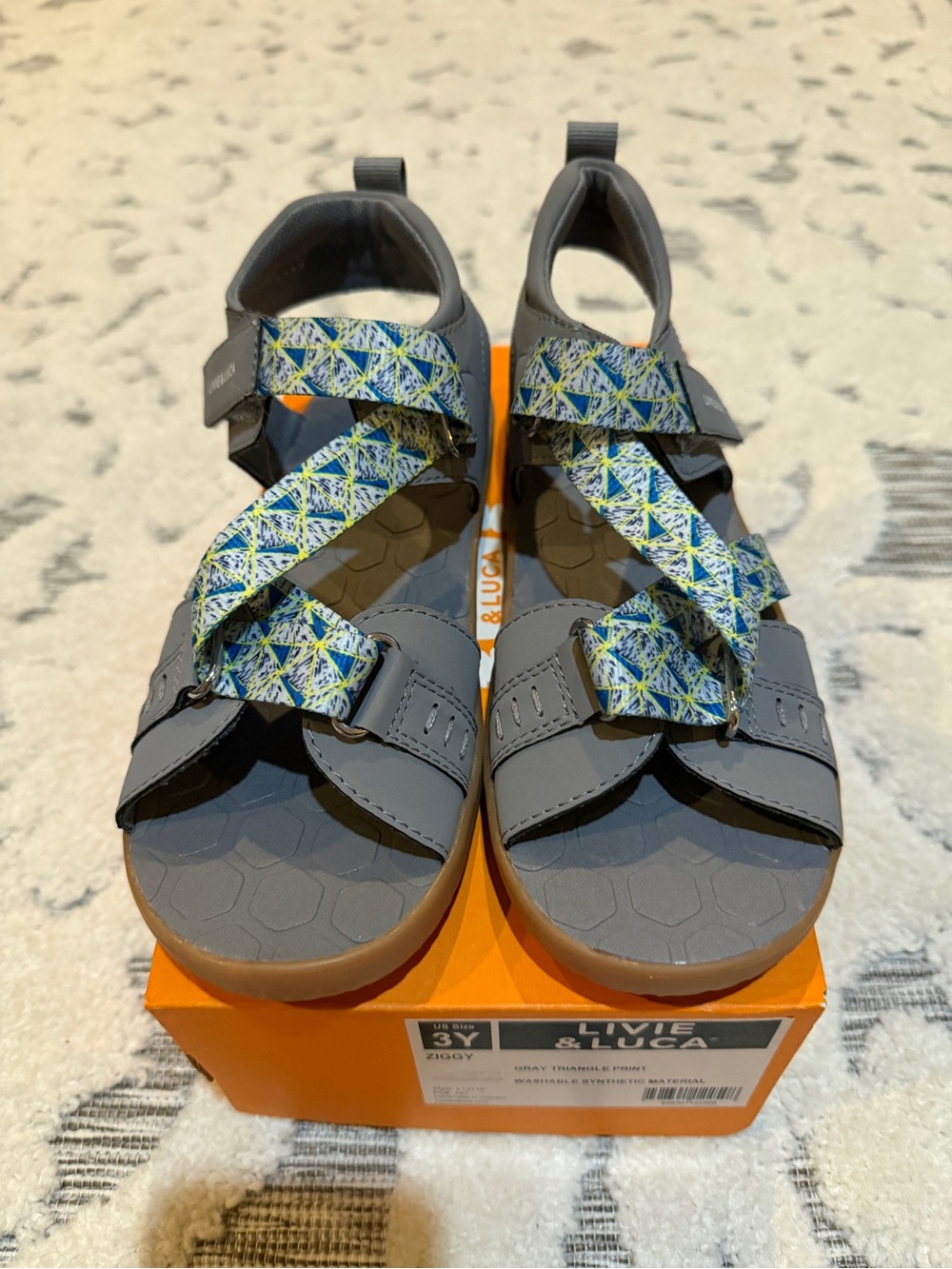 Livie & Luca New Kids size 3 Gray Sandals with Blue-Green Patterned Straps Ziggy